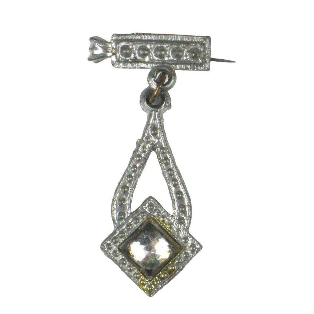 Brooch Pin Vintage Silvertone Dangle Rhinestone C Clasp
